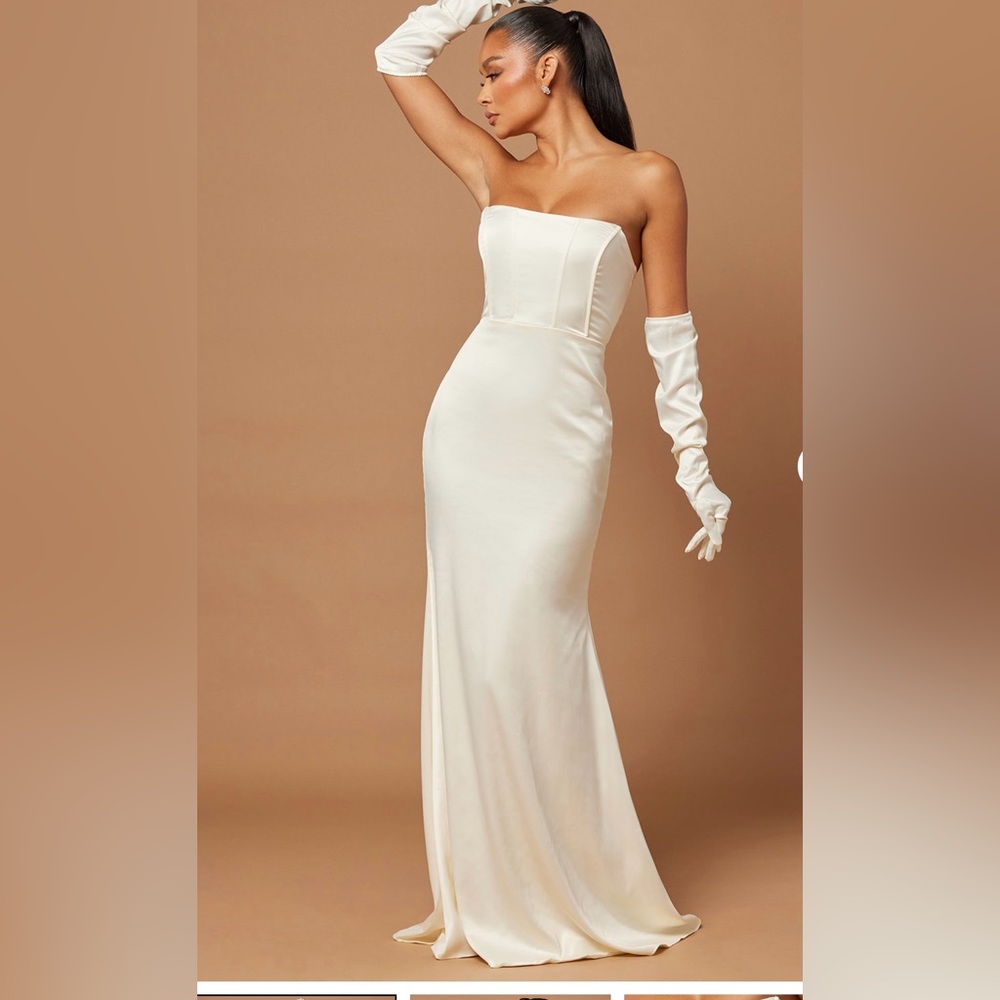 Fashion Nova Cream Strapless Prom Dress